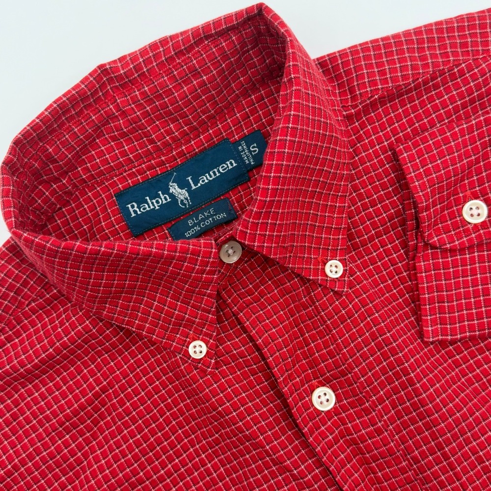 Ralph Lauren Blake Mens Small Red Check Button Down Shirt Cotton Long Sleeve
